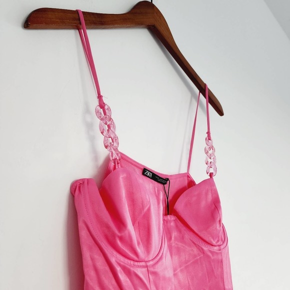 Zara Pink Satin Mini Slip Dress Size Small - Picture 8 of 9